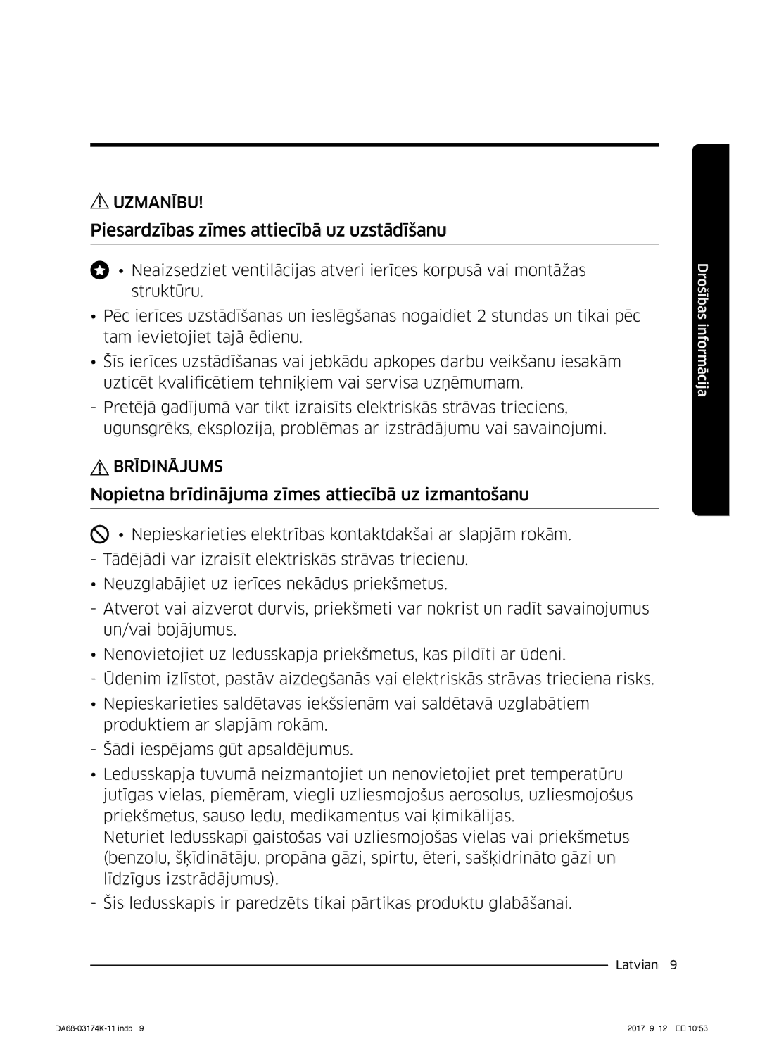 Samsung RB41J7335SR/EF Piesardzības zīmes attiecībā uz uzstādīšanu, Nopietna brīdinājuma zīmes attiecībā uz izmantošanu 