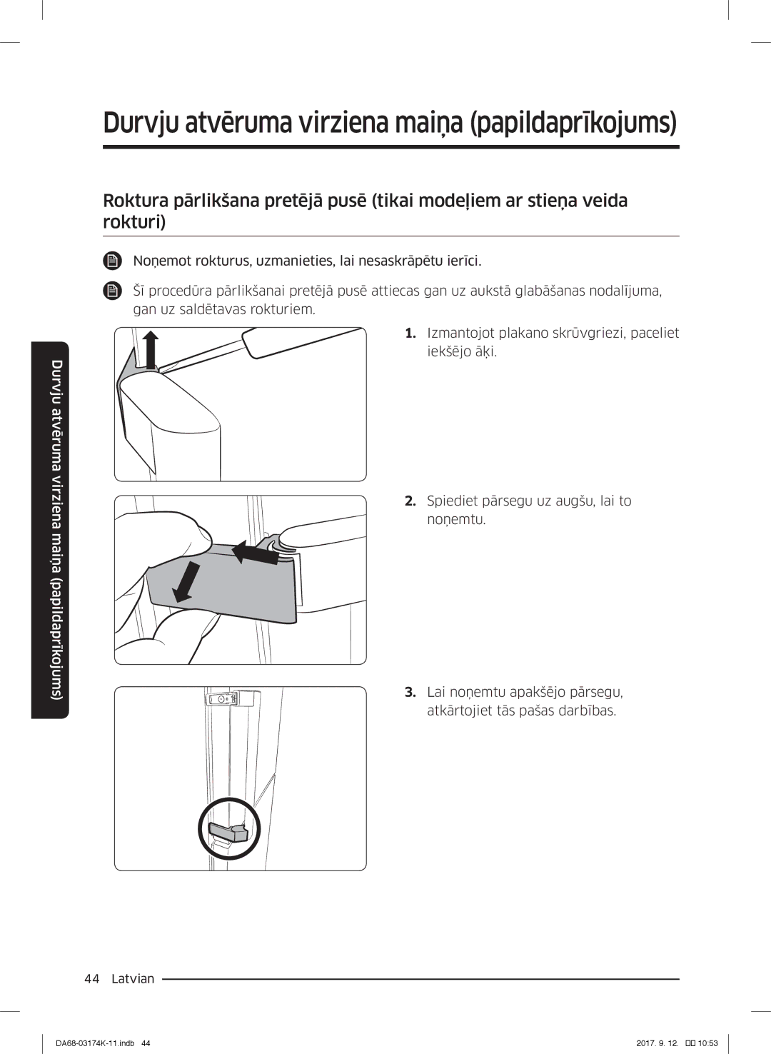 Samsung RB41J7810SR/EF, RB41J7235SR/EF, RB41J7215SR/EF, RB41J7859S4/EF manual Durvju atvēruma virziena maiņa papildaprīkojums 