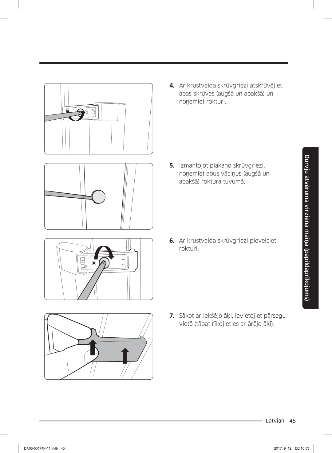 Samsung RB41J7735SR/EF, RB41J7235SR/EF, RB41J7215SR/EF, RB41J7859S4/EF manual Durvju atvēruma virziena maiņa papildaprīkojums 