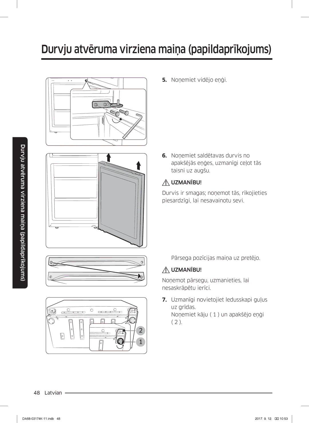 Samsung RB41J7215SR/EF, RB41J7235SR/EF, RB41J7859S4/EF, RB41J7734B1/EF manual Durvju atvēruma virziena maiņa papildaprīkojums 