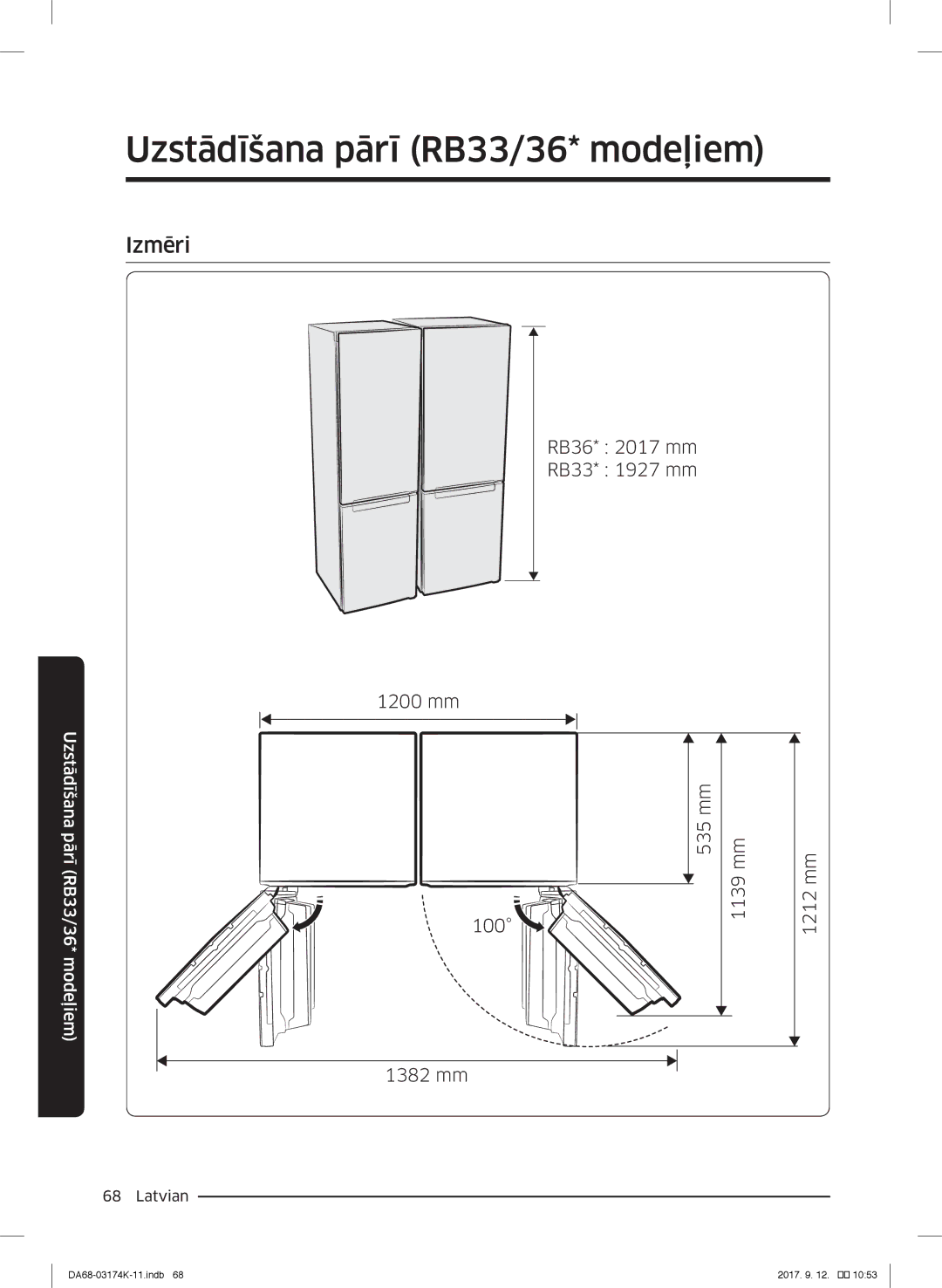 Samsung RB38J7000SR/EF, RB41J7235SR/EF, RB41J7215SR/EF, RB41J7859S4/EF, RB41J7734B1/EF Uzstādīšana pārī RB33/36* modeļiem 