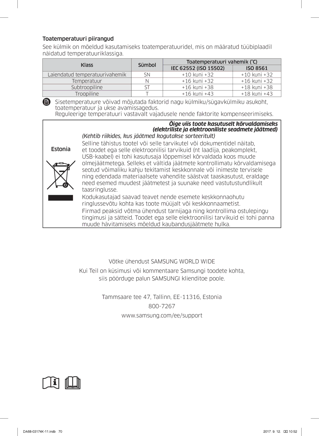 Samsung RB33J8797S4/EF, RB41J7235SR/EF, RB41J7215SR/EF, RB41J7859S4/EF Kehtib riikides, kus jäätmed kogutakse sorteeritult 