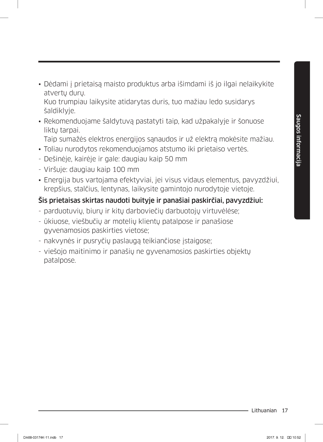 Samsung RB38J7000SR/EF, RB41J7235SR/EF, RB41J7215SR/EF, RB41J7859S4/EF, RB41J7734B1/EF, RB33J8797S4/EF manual Saugos informacija 