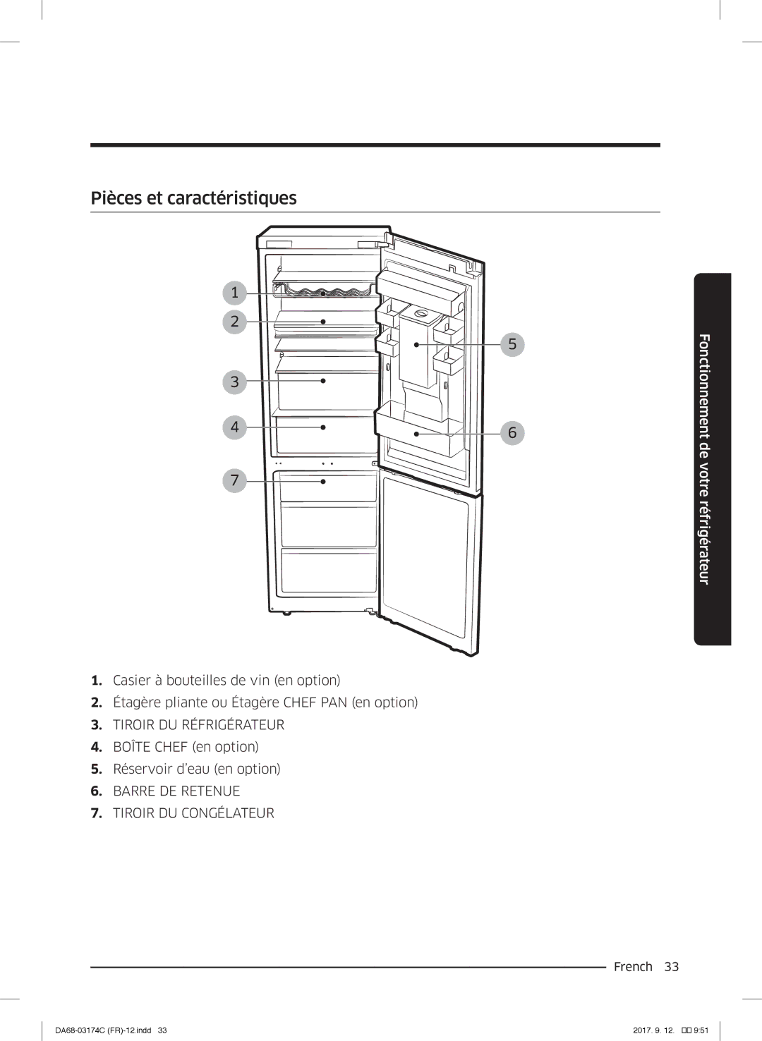 Samsung RB38J7515SR/EF, RB41J7359S4/EF, RB41J7215SR/EF, RB41J7000WW/EF, RB33J3000WW/EF manual Pièces et caractéristiques 