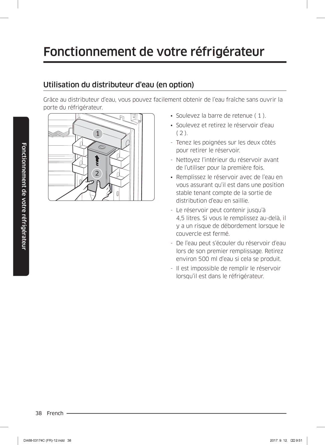 Samsung RB41J7000WW/EF, RB41J7359S4/EF, RB41J7215SR/EF, RB33J3000WW/EF manual Utilisation du distributeur d’eau en option 