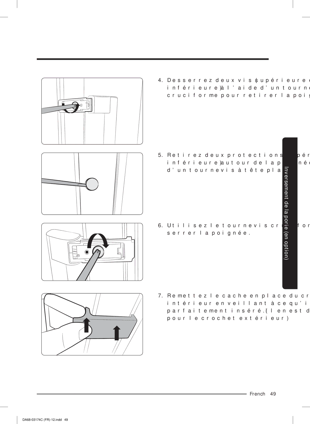 Samsung RB36J8797S4/EF, RB41J7359S4/EF, RB41J7215SR/EF, RB41J7000WW/EF, RB33J3000WW/EF manual Inversement de la porte en option 