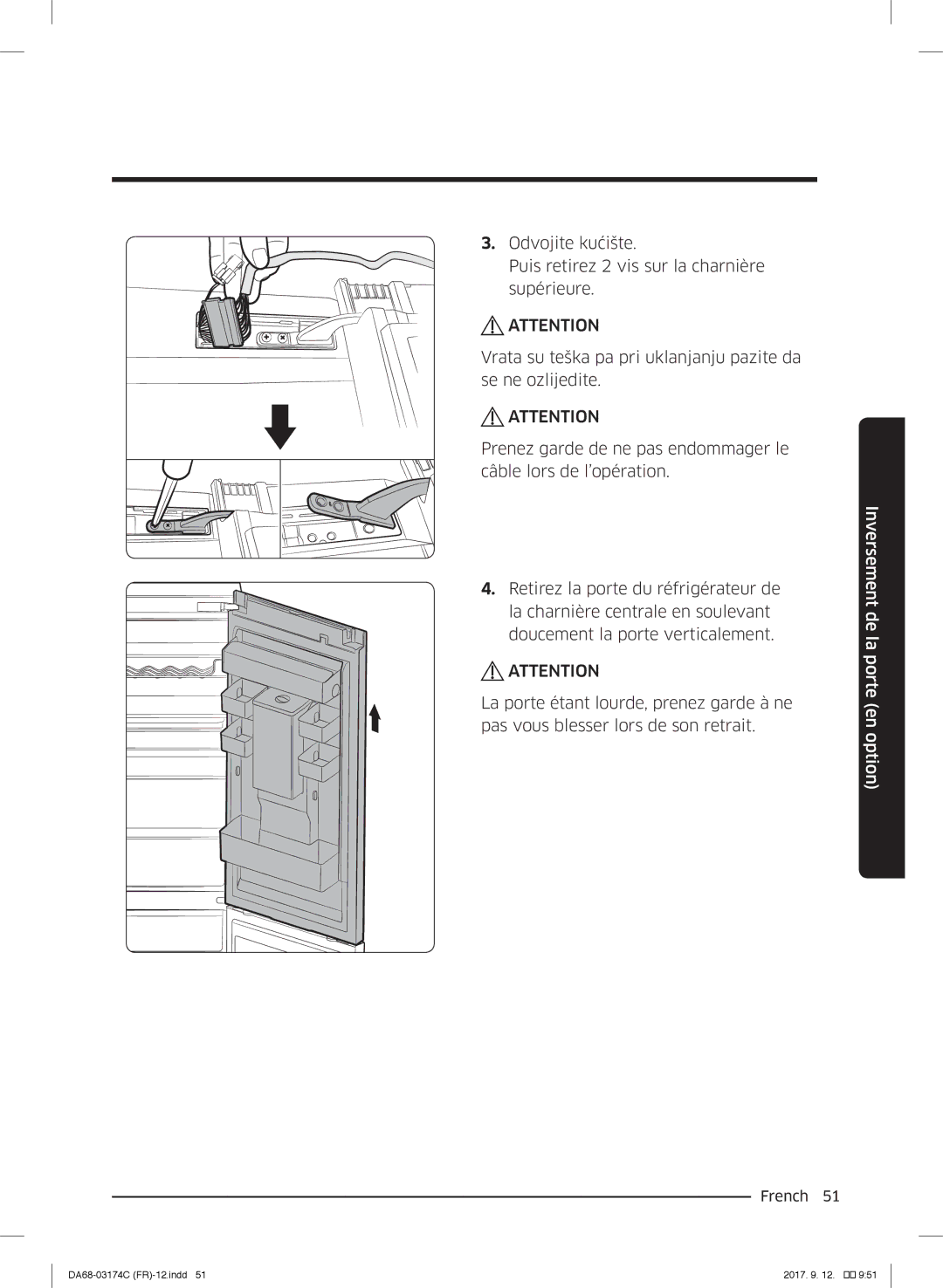 Samsung RB38J7515SR/EF, RB41J7359S4/EF, RB41J7215SR/EF, RB41J7000WW/EF, RB33J3000WW/EF manual Inversement de la porte en option 