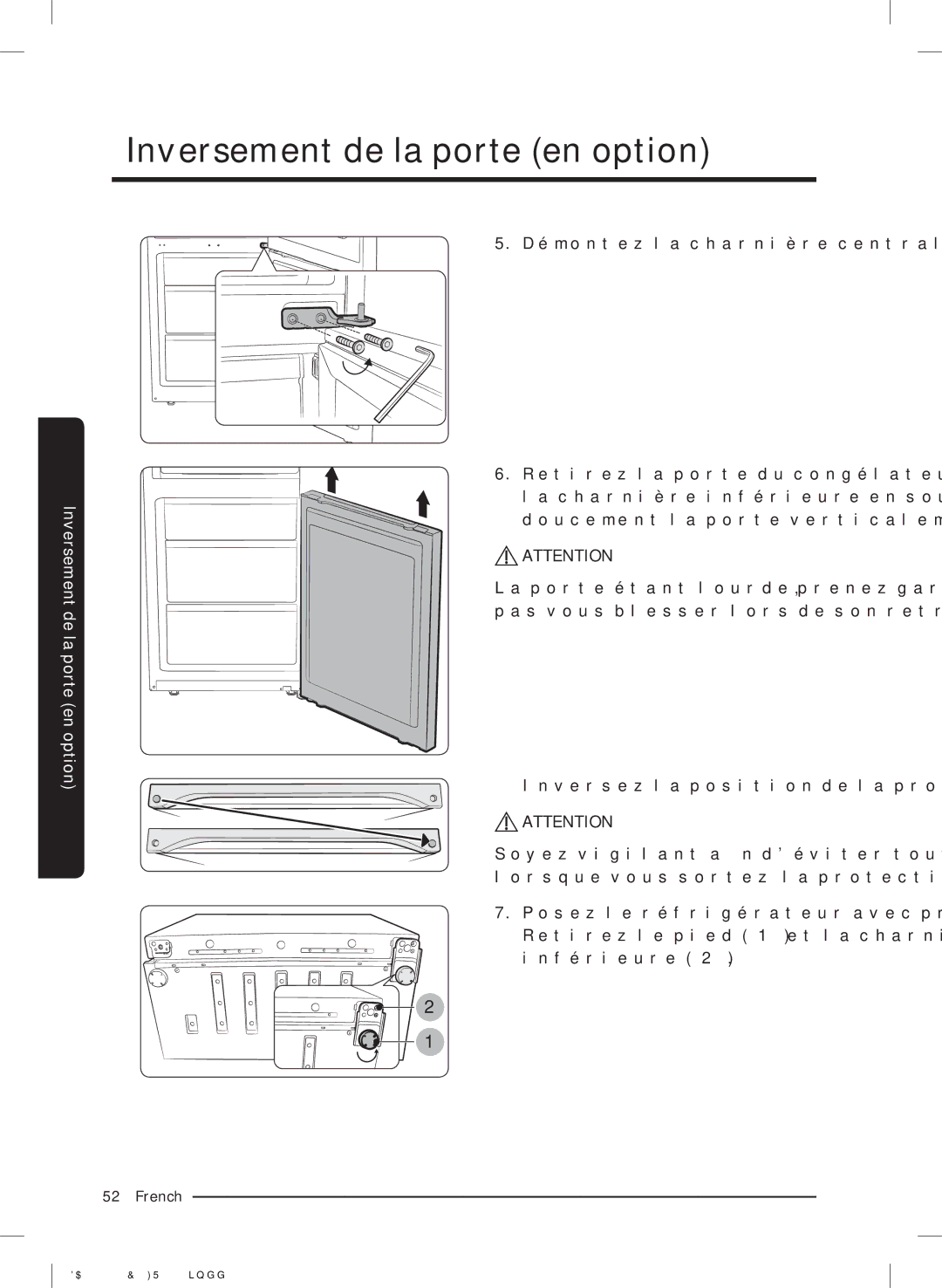 Samsung RB33J8215SA/EF, RB41J7359S4/EF, RB41J7215SR/EF, RB41J7000WW/EF, RB33J3000WW/EF manual Inversement de la porte en option 