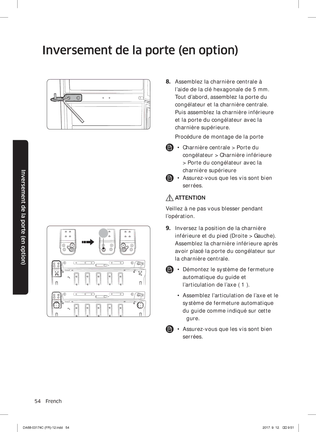 Samsung RB41J7359S4/EF, RB41J7215SR/EF, RB41J7000WW/EF, RB33J3000WW/EF, RB41J7859S4/EF manual Inversement de la porte en option 