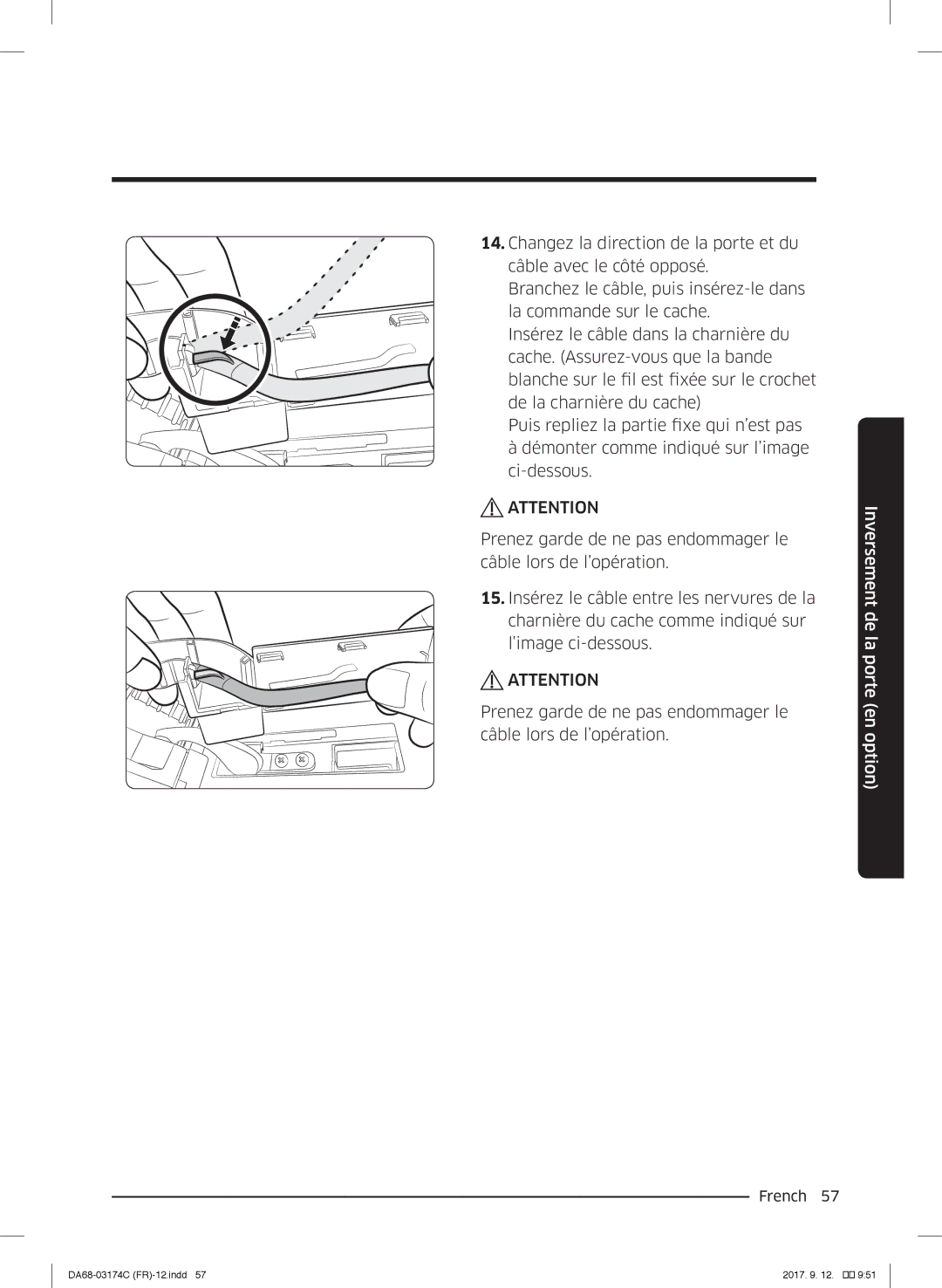 Samsung RB33J3000WW/EF, RB41J7359S4/EF, RB41J7215SR/EF, RB41J7000WW/EF, RB41J7859S4/EF manual Inversement de la porte en option 