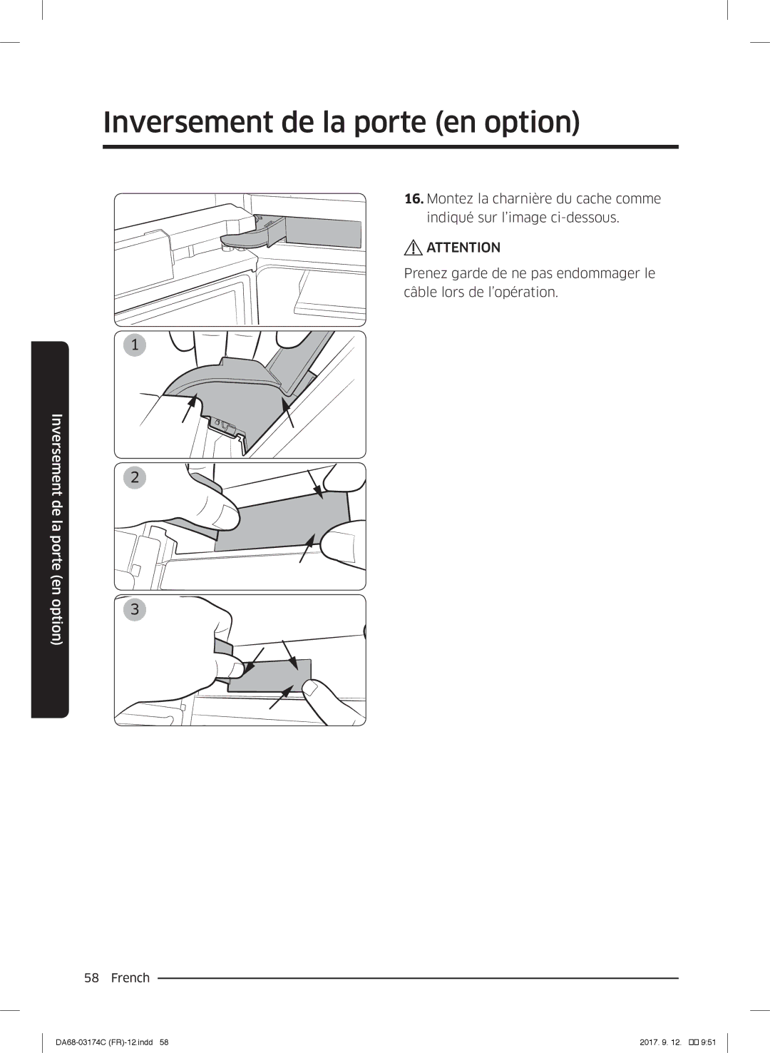 Samsung RB41J7859S4/EF, RB41J7359S4/EF, RB41J7215SR/EF, RB41J7000WW/EF, RB33J3000WW/EF manual Inversement de la porte en option 