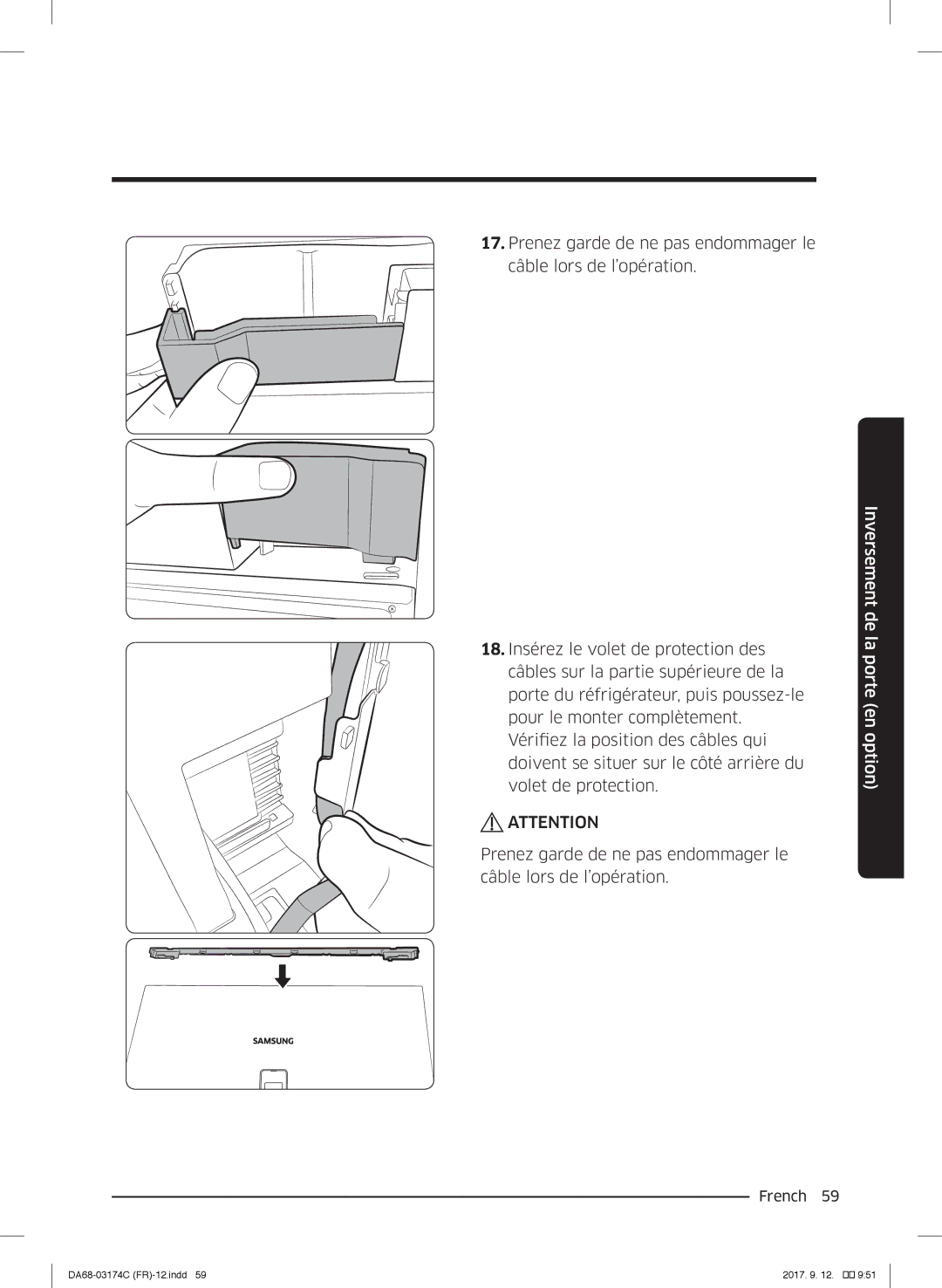 Samsung RB41J7734B1/EF, RB41J7359S4/EF, RB41J7215SR/EF, RB41J7000WW/EF, RB33J3000WW/EF manual Inversement de la porte en option 