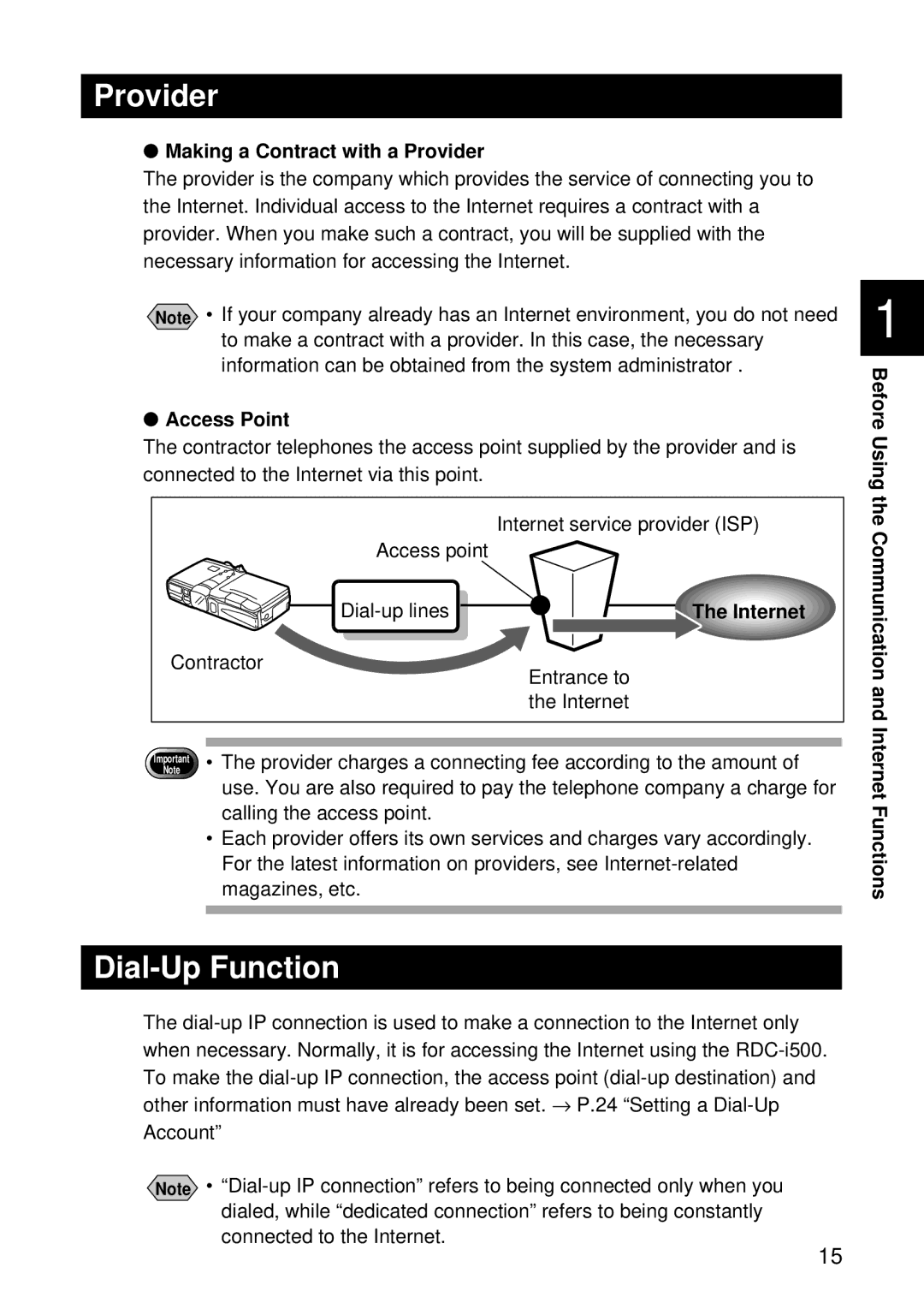 Samsung RDC-I500 manual Dial-Up Function, Making a Contract with a Provider, Access Point 