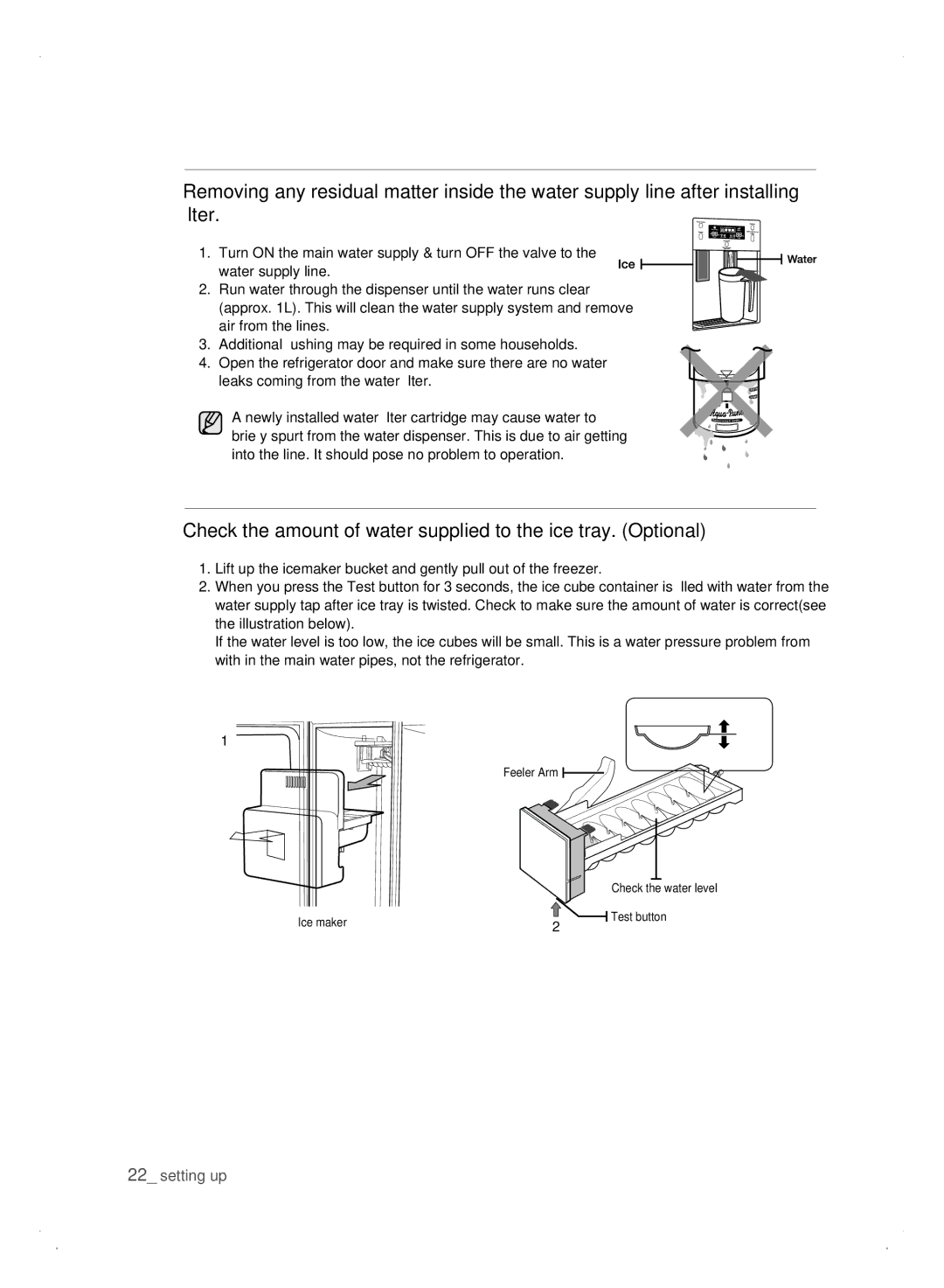 Samsung Refrigerator user manual Check the amount of water supplied to the ice tray. Optional 