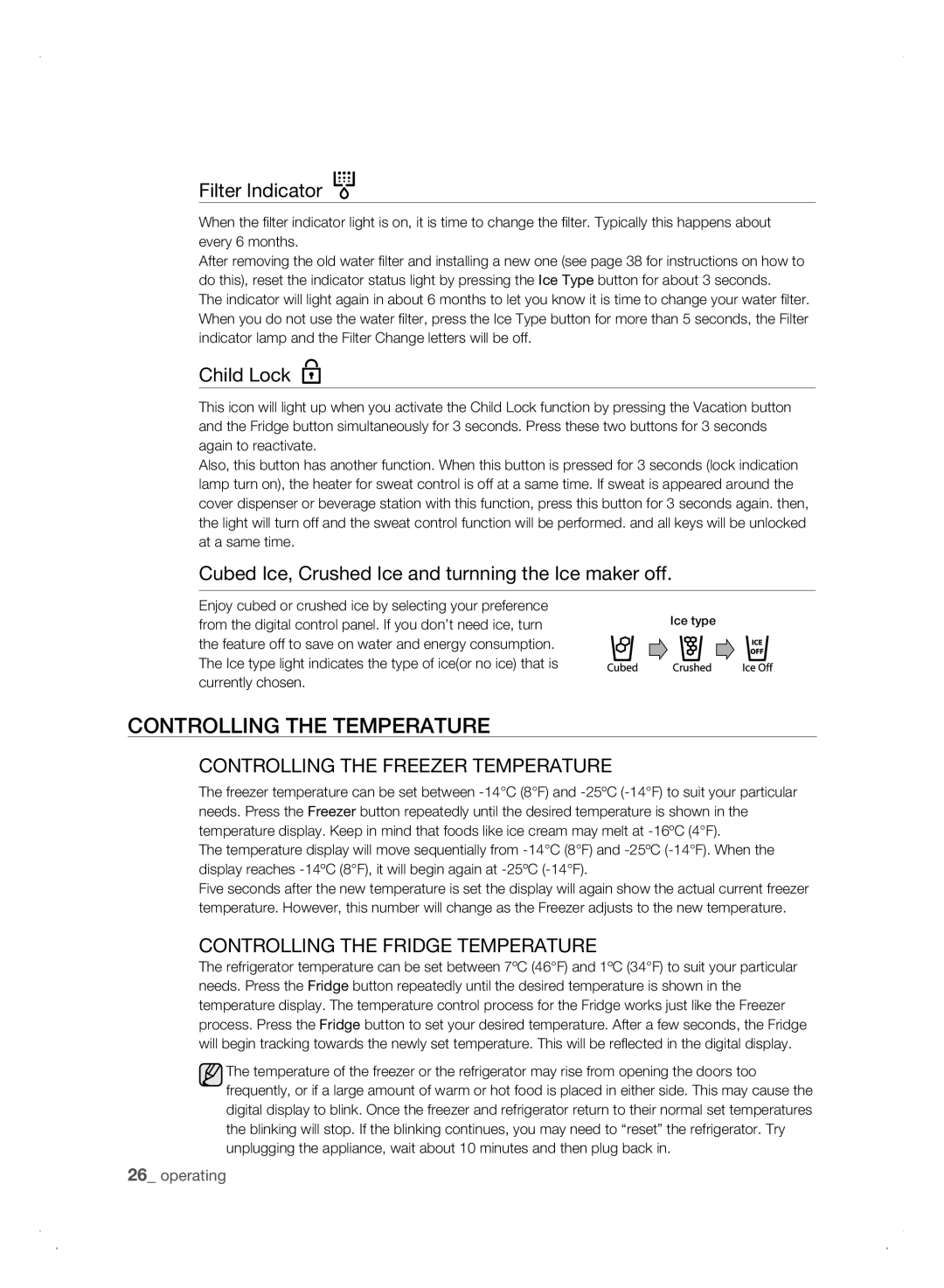 Samsung Refrigerator user manual ControLLing tHE tEMPEraturE 