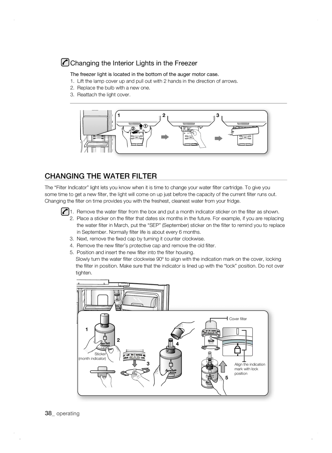 Samsung Refrigerator user manual CHanging tHE watEr fiLtEr, Changing the Interior Lights in the Freezer 