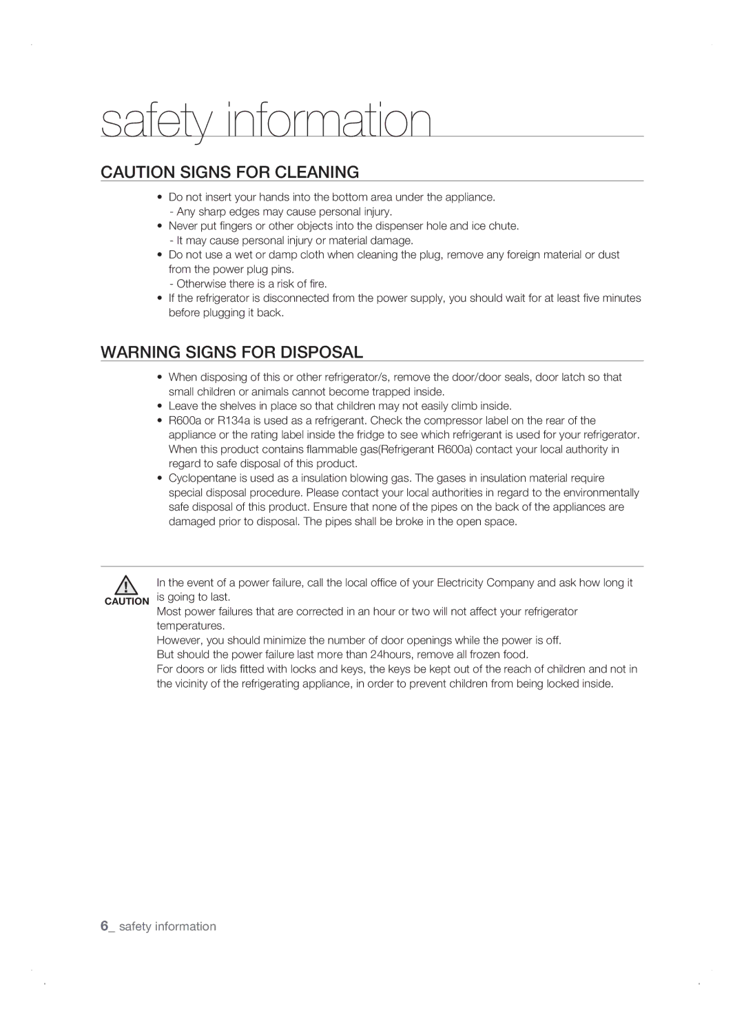 Samsung Refrigerator user manual Safety information 