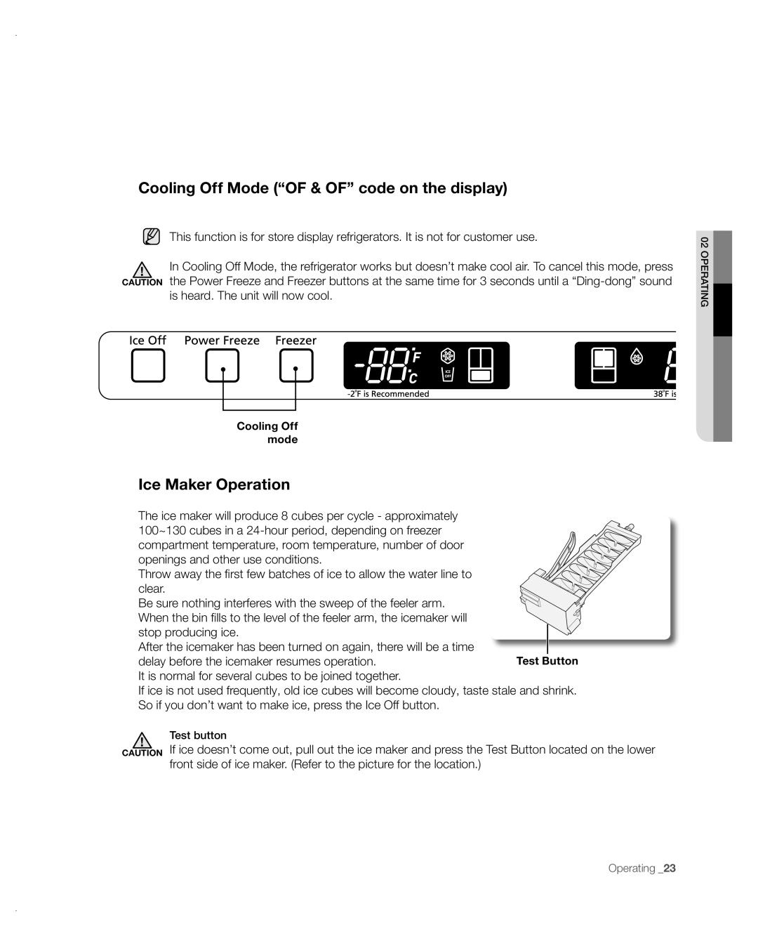 Samsung RF217ABPN/XAA, RF197ABRS/XAA manual Cooling Off Mode of & of code on the display 