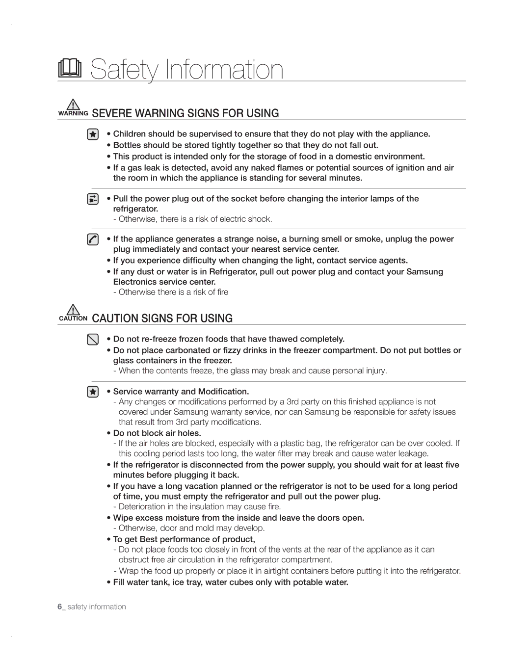 Samsung RF197ABRS/XAA, RF217ABPN/XAA manual Safety Information 