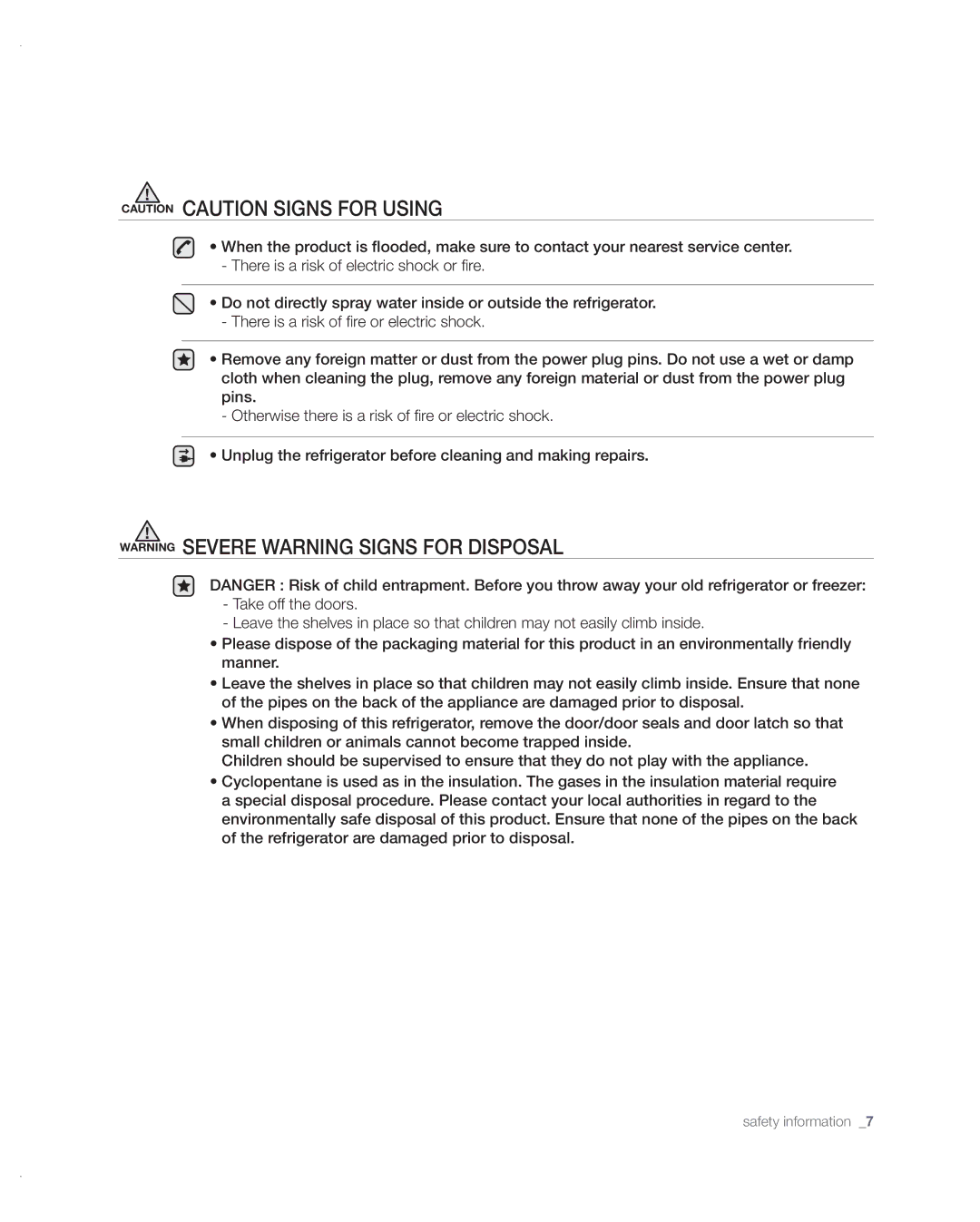 Samsung RF217ABPN/XAA, RF197ABRS/XAA manual Safety information 