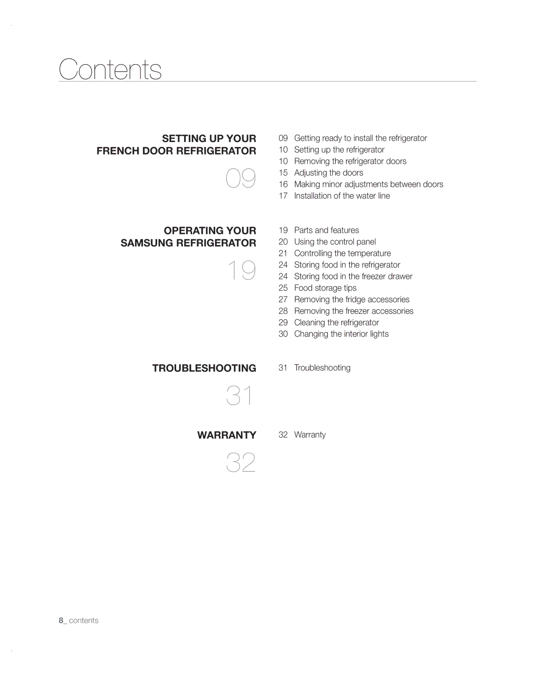 Samsung RF197ABRS/XAA, RF217ABPN/XAA manual Contents 