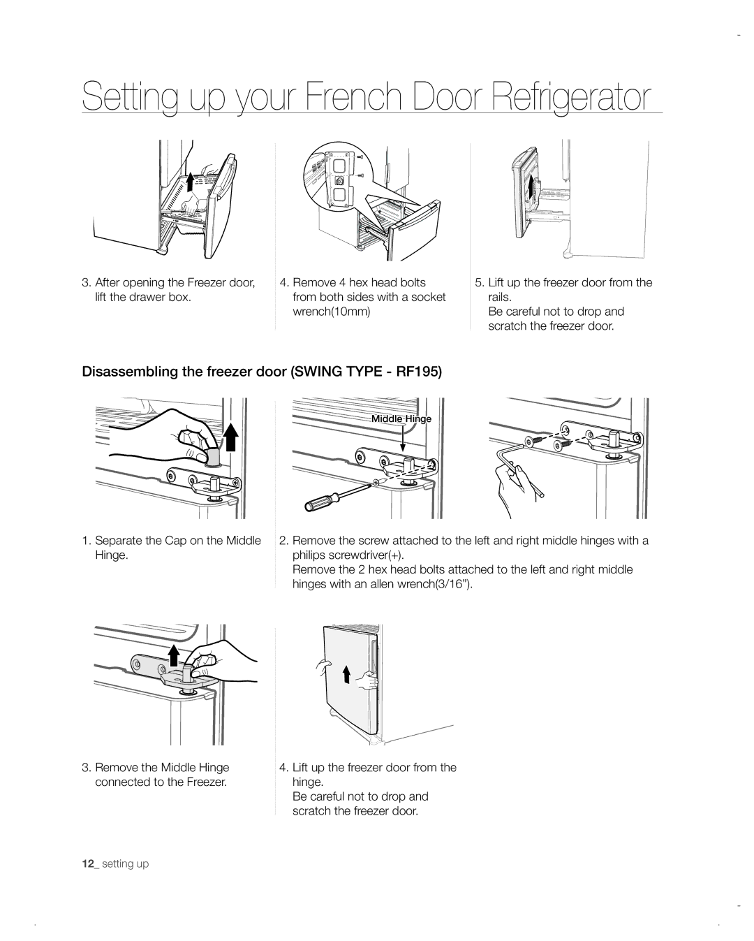 Samsung RF217ACRS, RF197ACBP, RF197ACPN, RF217ACWP, RF217ACBP, RF217ACPN Disassembling the freezer door Swing Type RF195 