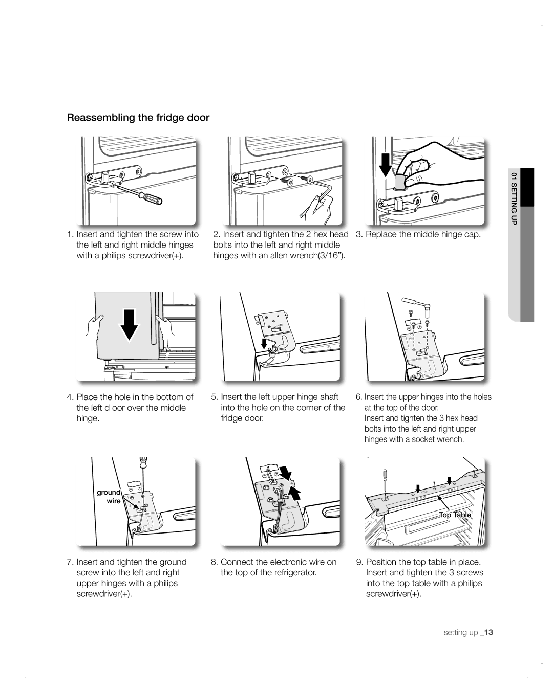 Samsung RF217ACPN, RF197ACBP, RF197ACPN, RF217ACWP, RF217ACBP, RF217ACRS, RF197ACWP, RF197ACRS Reassembling the fridge door 