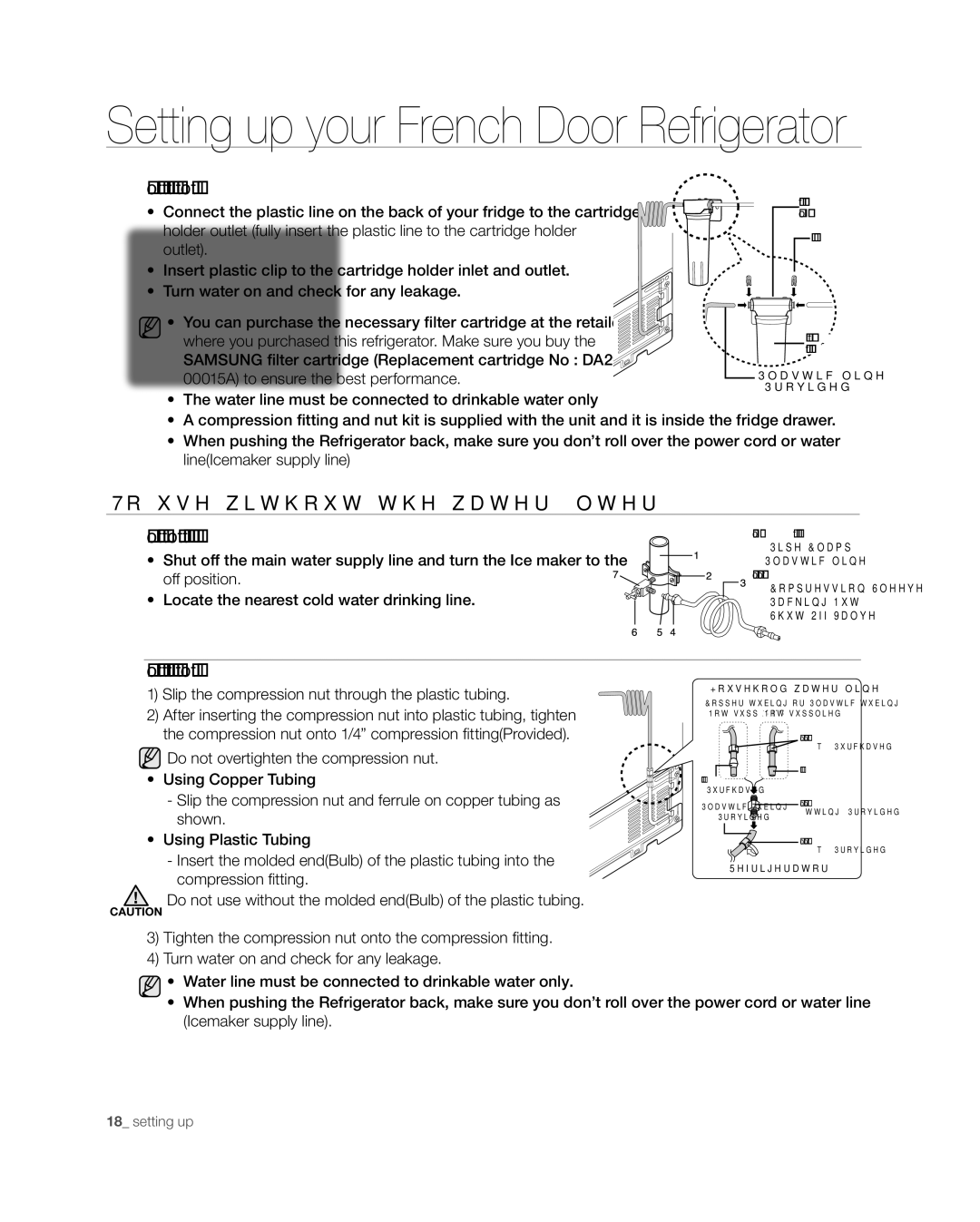 Samsung RF217ACWP, RF197ACBP, RF197ACPN, RF217ACBP Connect the water line to the fridge, Connecting to the water supply line 