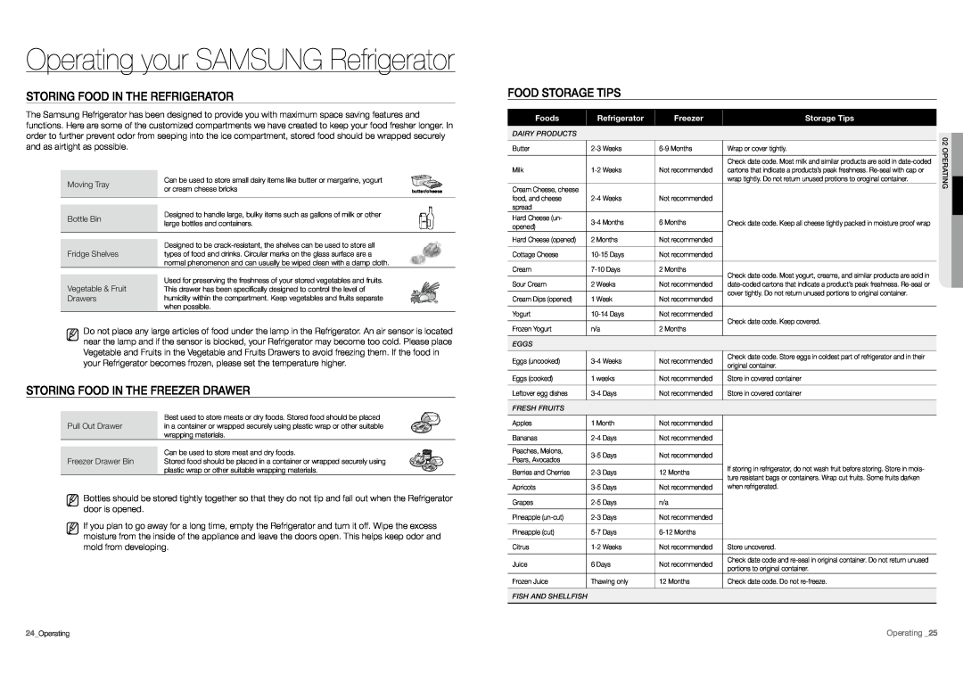 Samsung RF197ACWP Storing Food In The Refrigerator, Storing Food In The Freezer Drawer, Food Storage Tips, Foods 