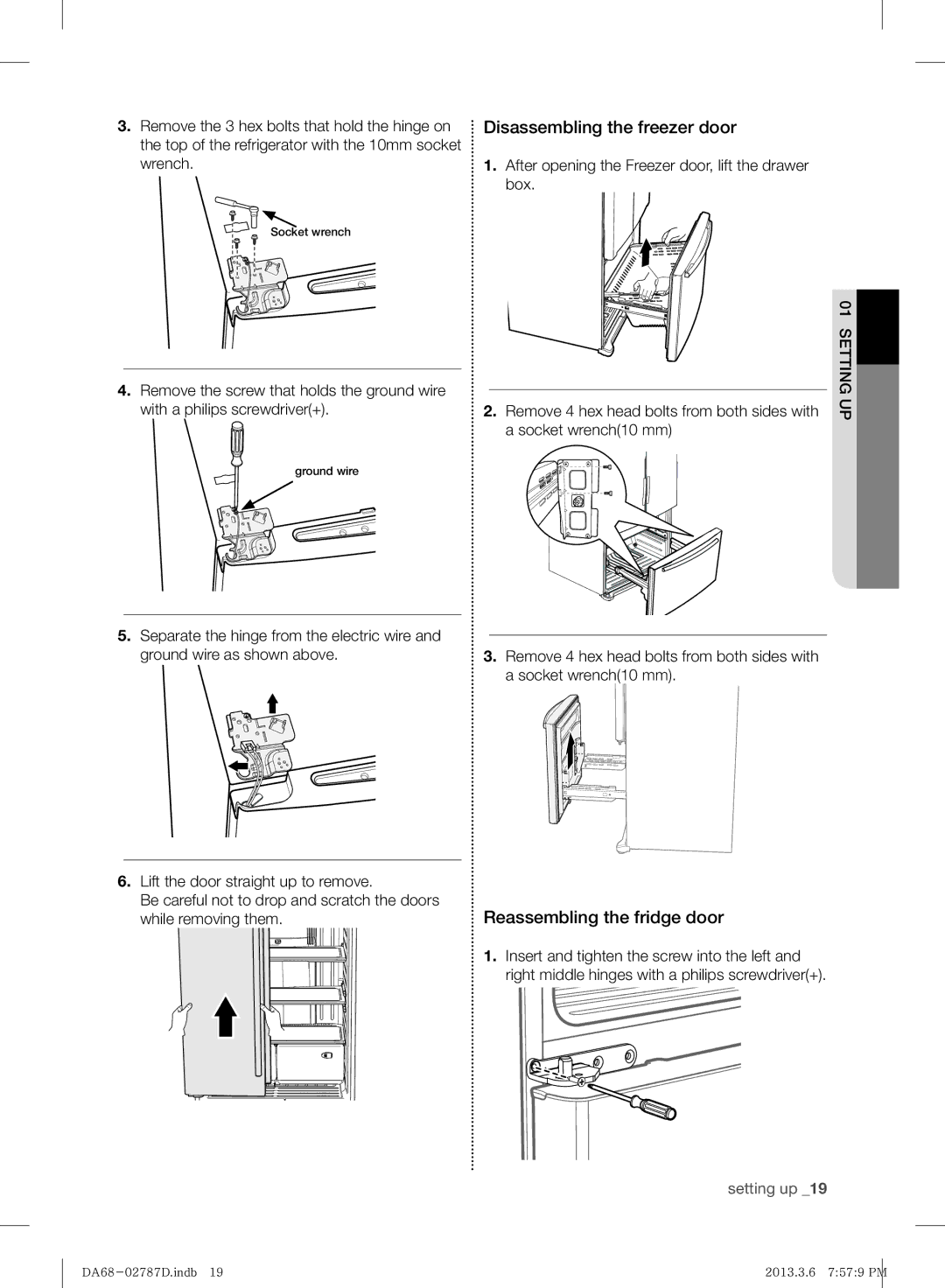 Samsung RF220NCTASP/ML manual Disassembling the freezer door, Reassembling the fridge door 