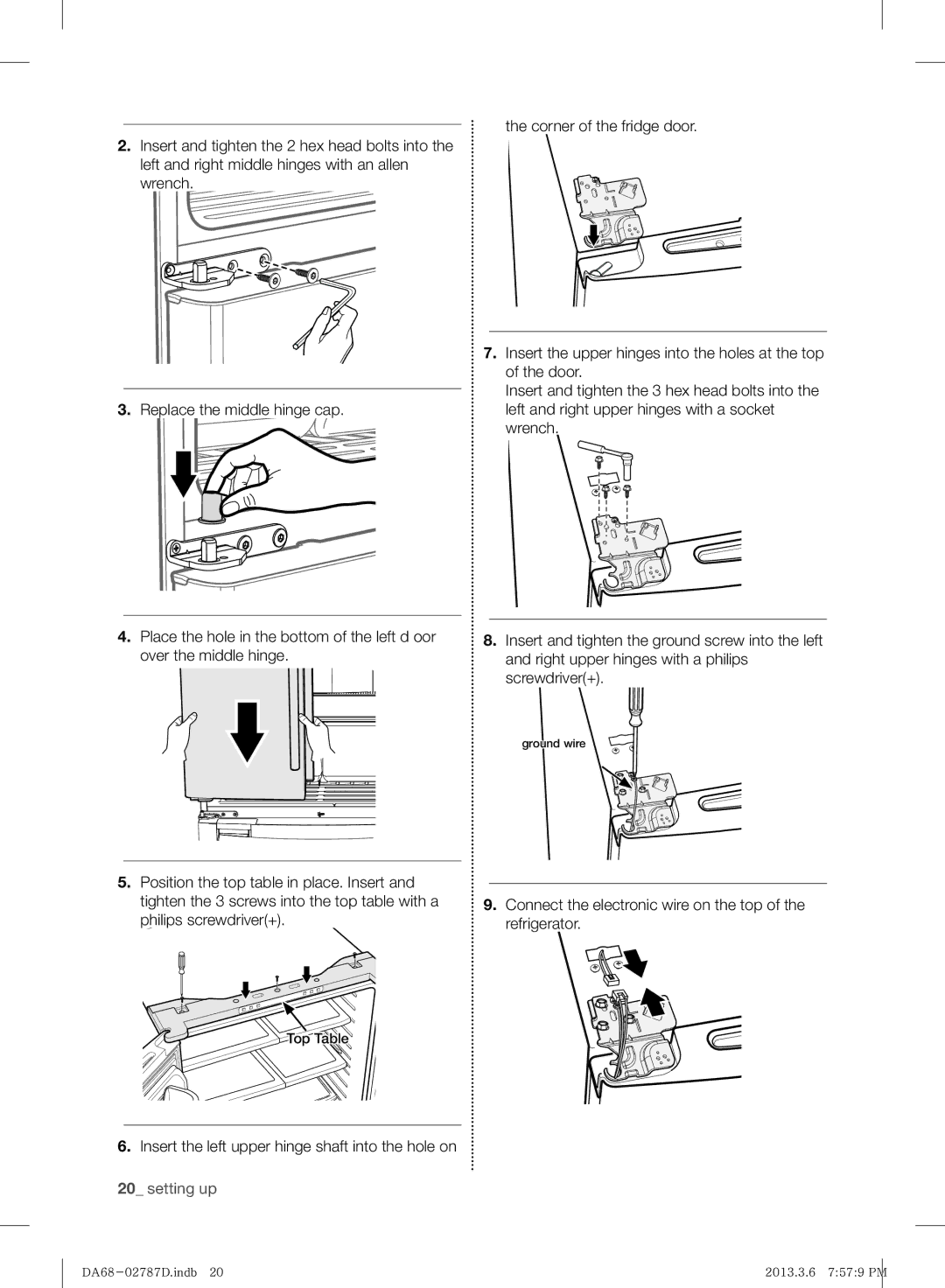 Samsung RF220NCTASP/ML manual Insert the left upper hinge shaft into the hole on 