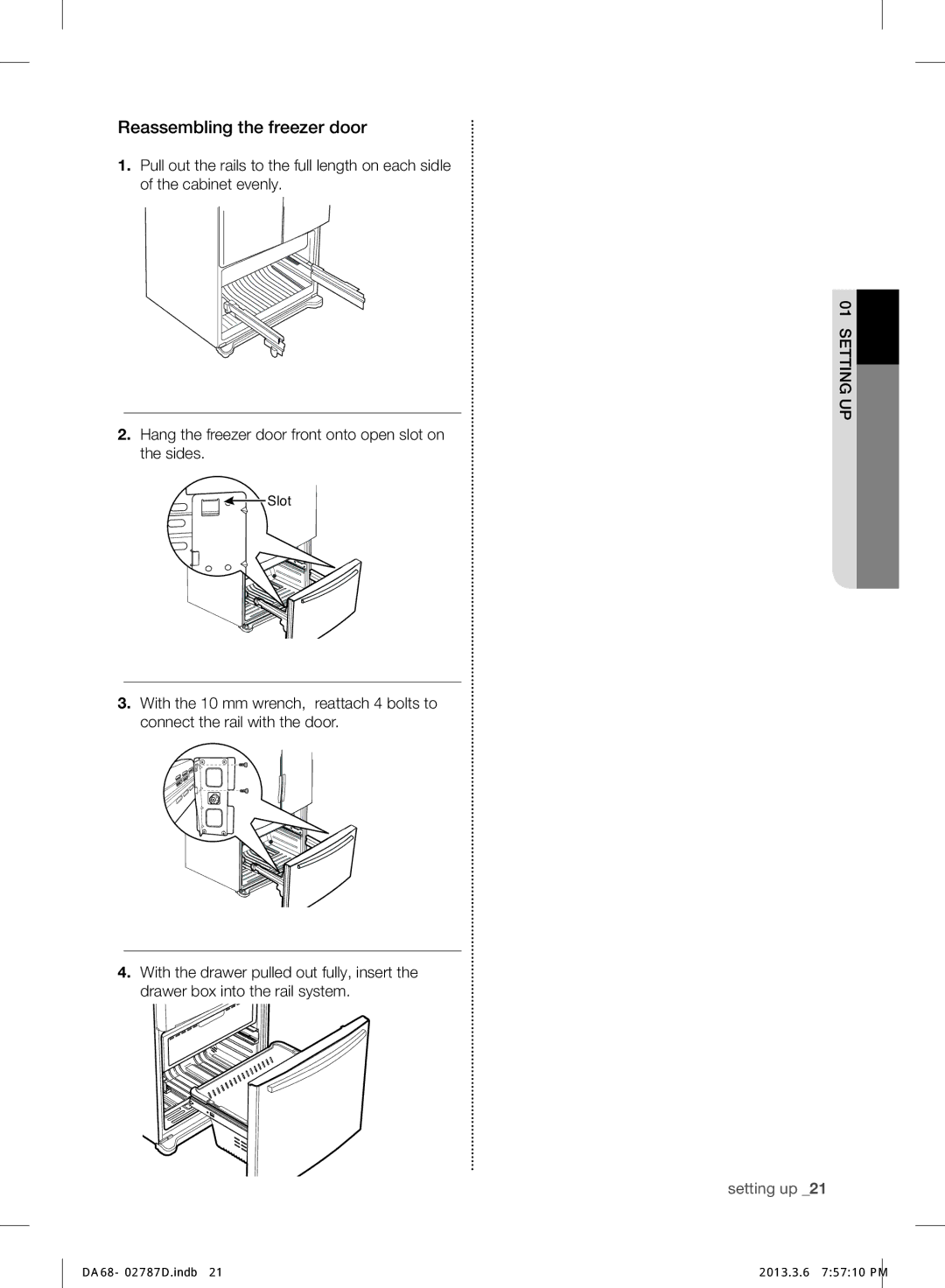 Samsung RF220NCTASP/ML manual Reassembling the freezer door 