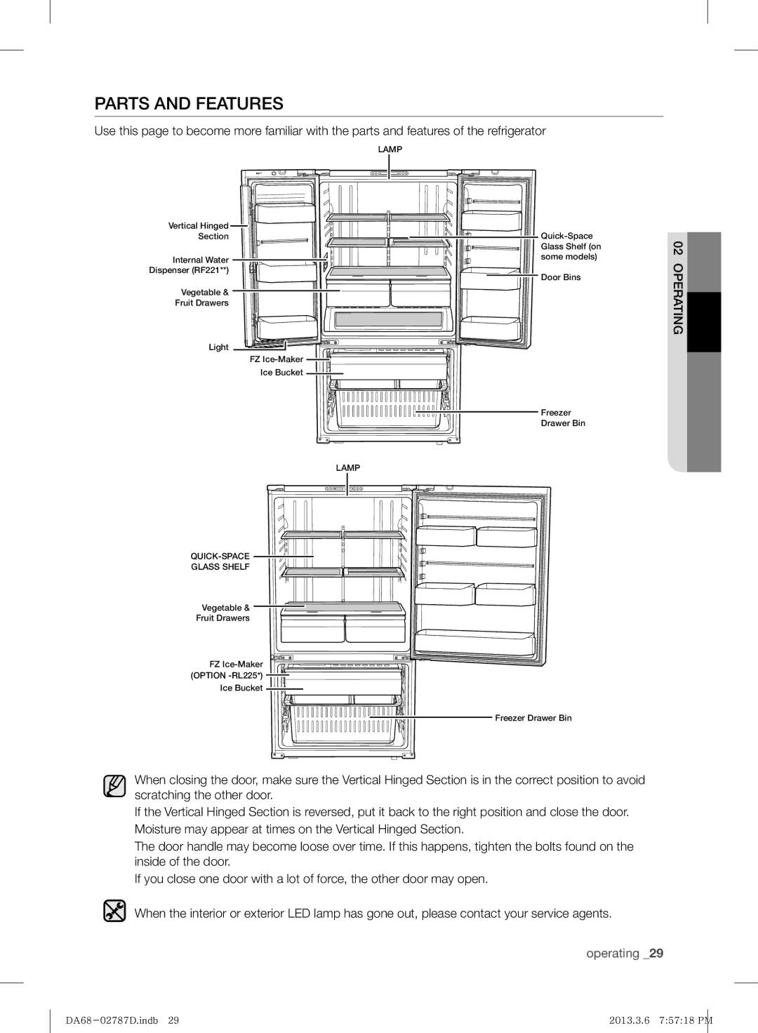 Samsung RF220NCTAWW/ML manual Parts and Features, Lamp 