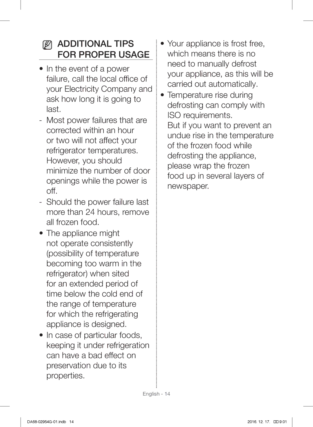 Samsung RF23HCEDBSR/ML manual Additional Tips for Proper Usage 