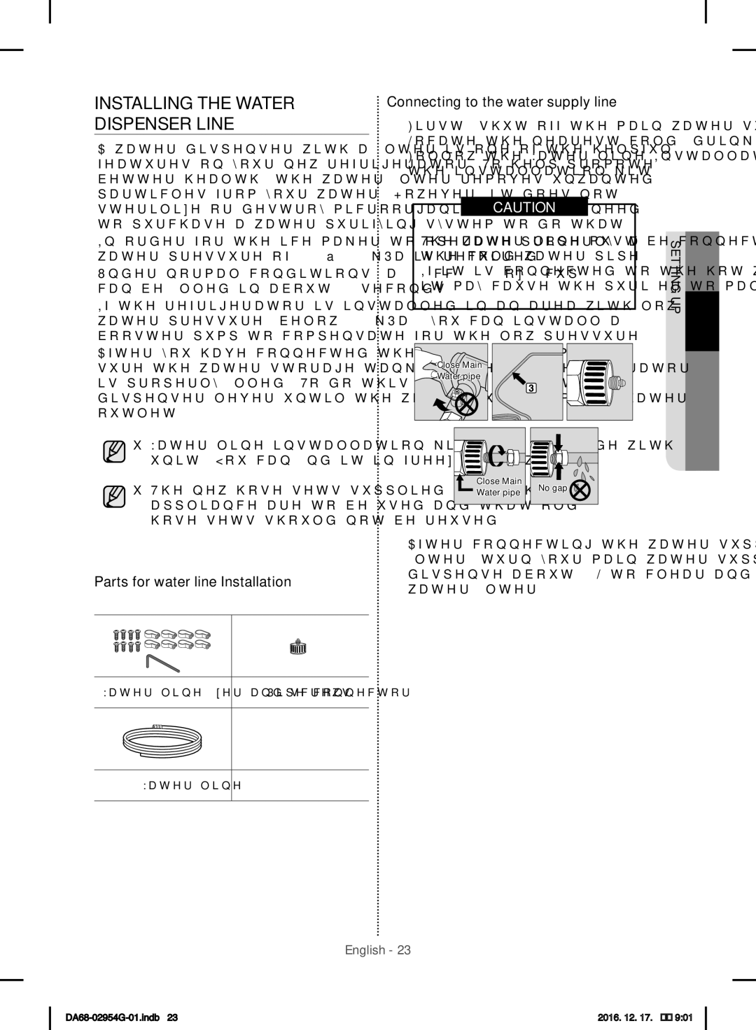 Samsung RF23HCEDBSR/ML manual Installing the Water Dispenser Line, Parts for water line Installation 