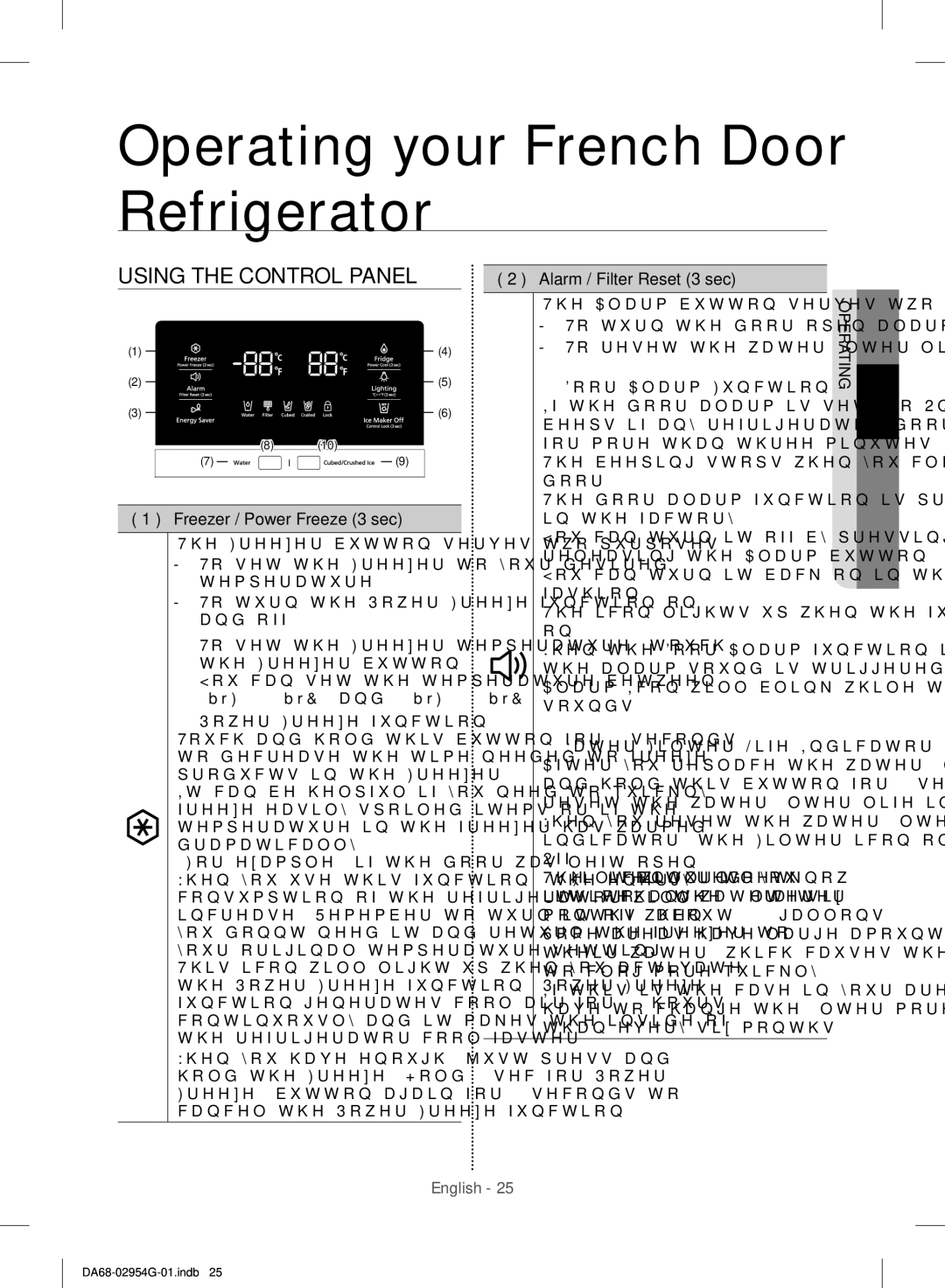 Samsung RF23HCEDBSR/ML manual Using the Control Panel, Alarm / Filter Reset 3 sec, Freezer / Power Freeze 3 sec 