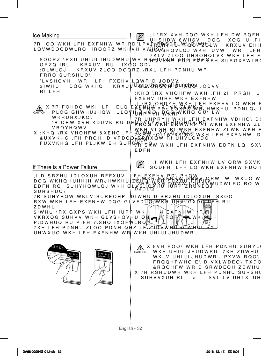 Samsung RF23HCEDBSR/ML manual Ice Making, If There is a Power Failure, Using the ice off Function 