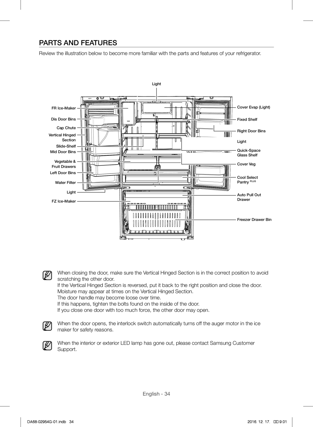 Samsung RF23HCEDBSR/ML manual Parts and Features 