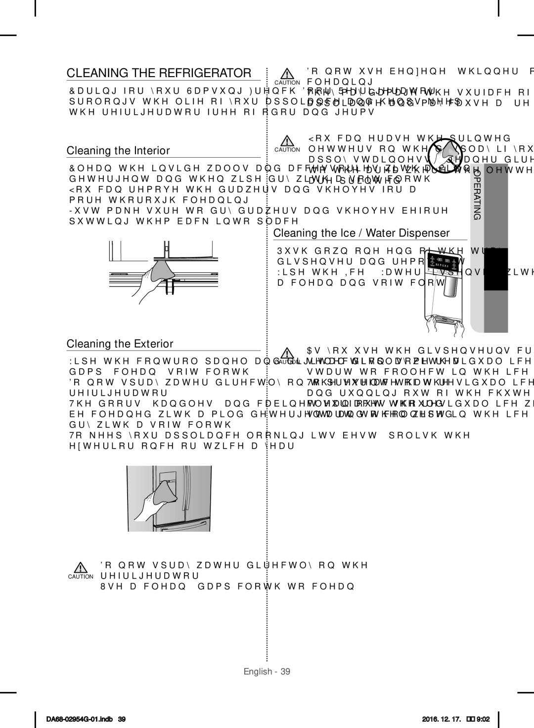 Samsung RF23HCEDBSR/ML manual Cleaning the Refrigerator, Cleaning the Interior, Cleaning the Ice / Water Dispenser 