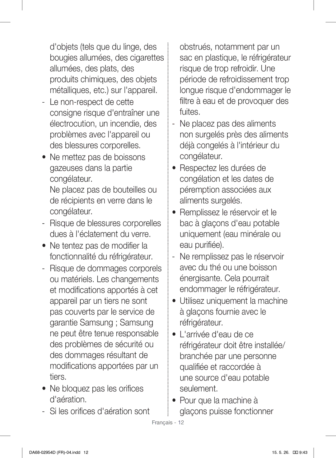 Samsung RF23HTEDBSR/EF manual Une source deau potable seulement 