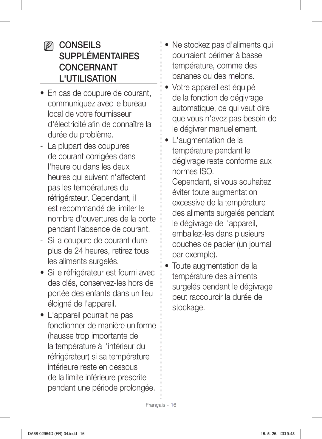 Samsung RF23HTEDBSR/EF manual Conseils Supplémentaires Concernant Lutilisation 