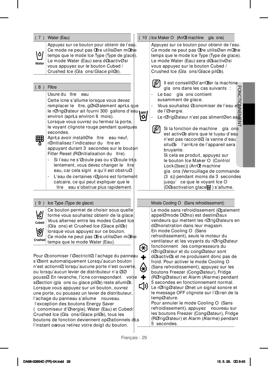 Samsung RF23HTEDBSR/EF manual Water Eau 