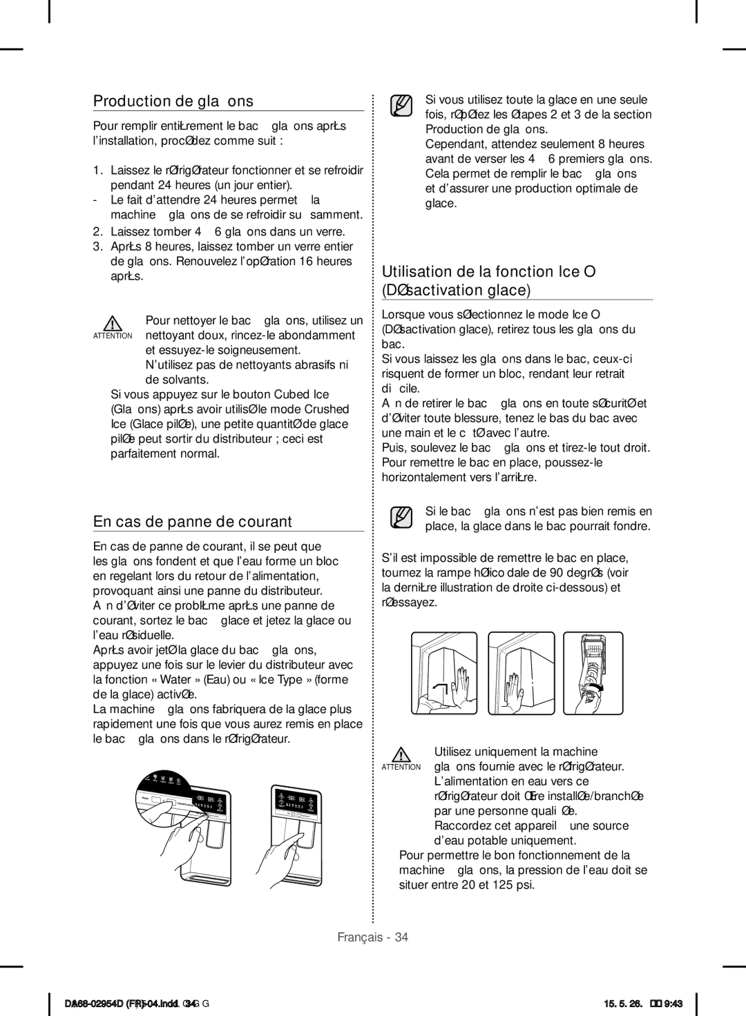 Samsung RF23HTEDBSR/EF manual Production de glaçons, En cas de panne de courant 