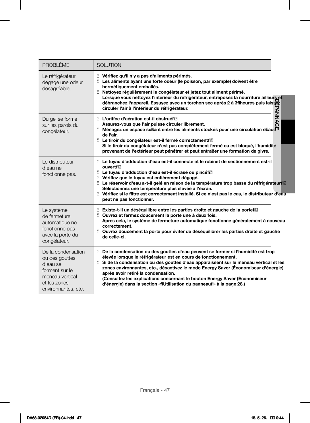 Samsung RF23HTEDBSR/EF manual Dégage une odeur 