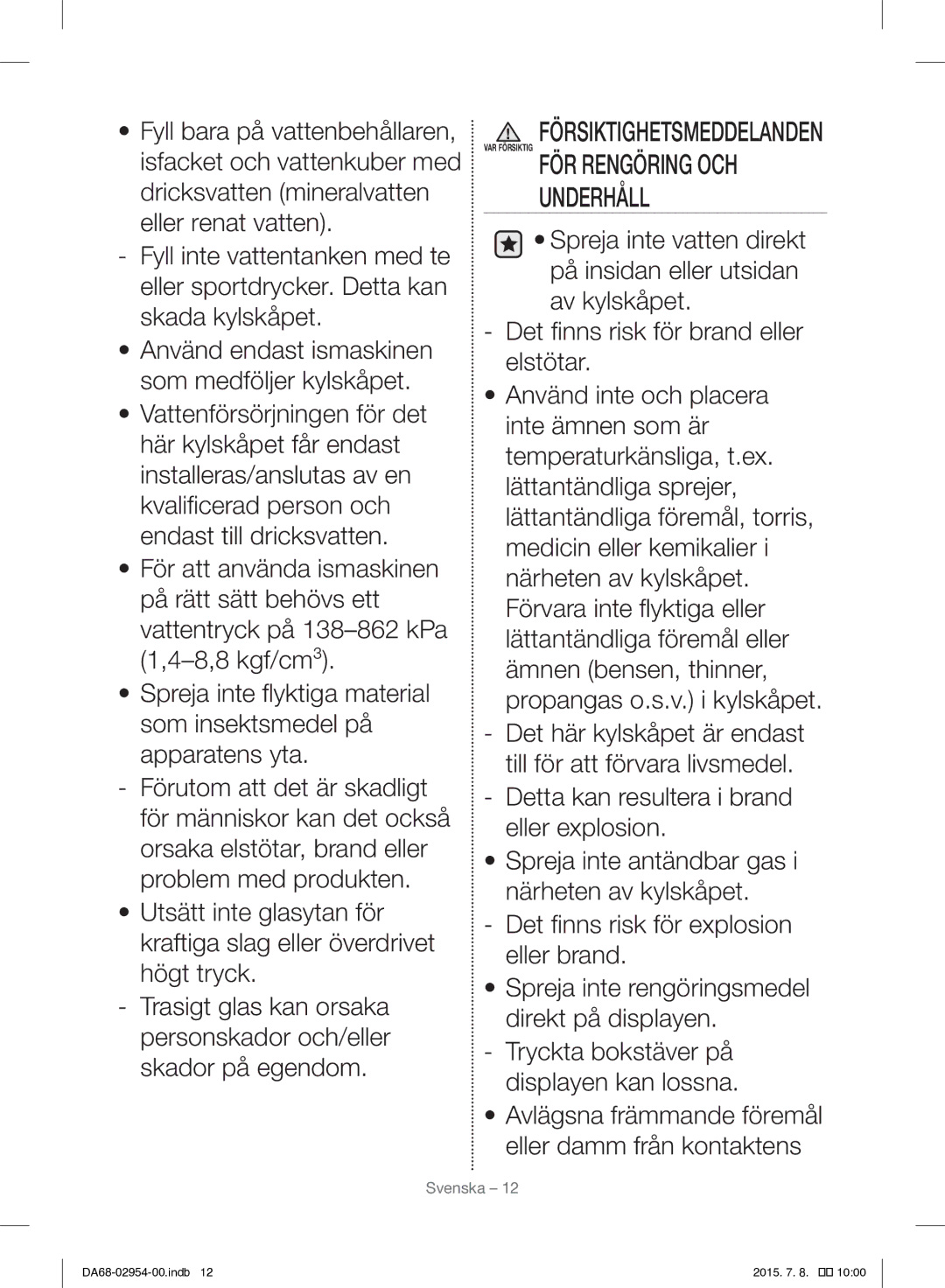 Samsung RF23HTEDBSR/EO manual Underhåll 