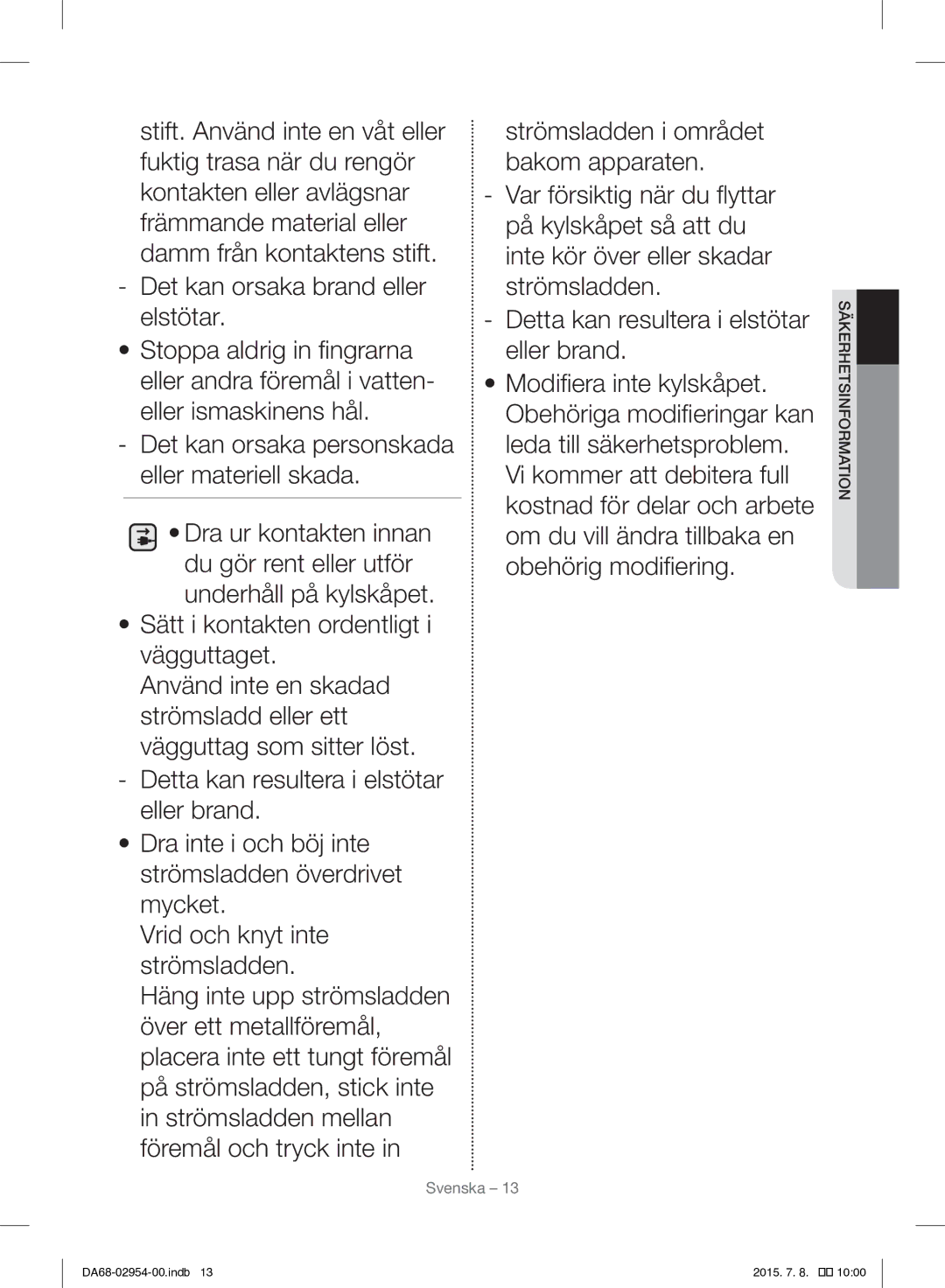 Samsung RF23HTEDBSR/EO manual Svenska 