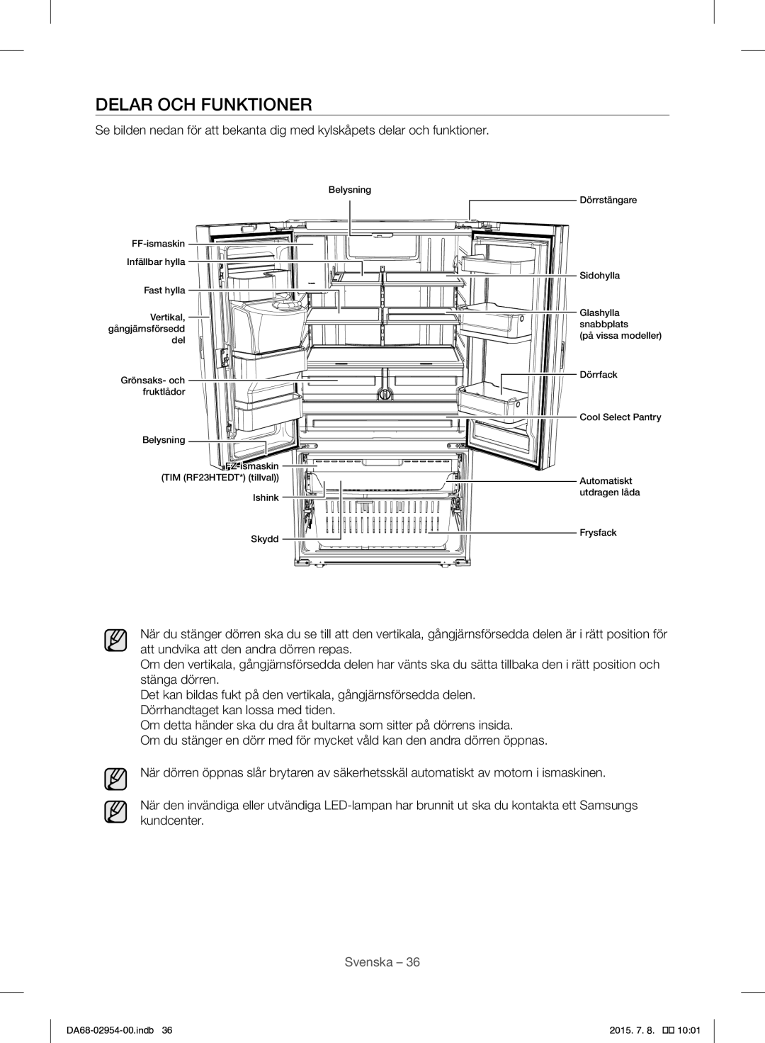 Samsung RF23HTEDBSR/EO manual Delar OCH Funktioner 