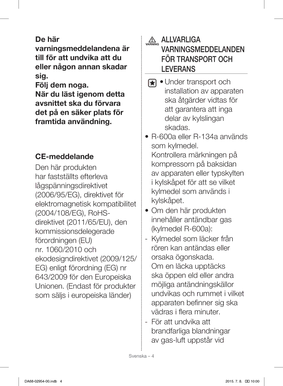 Samsung RF23HTEDBSR/EO manual Svenska 