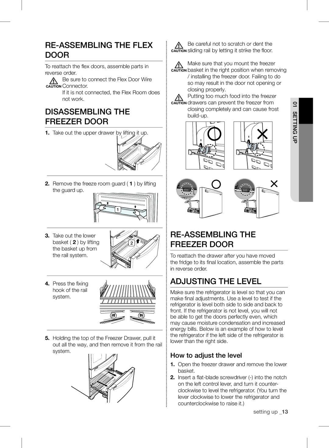 Samsung RF24FSEDBSR user manual RE-ASSEMBLING the Flex Door, Disassembling Freezer Door, RE-ASSEMBLING Freezer Door 