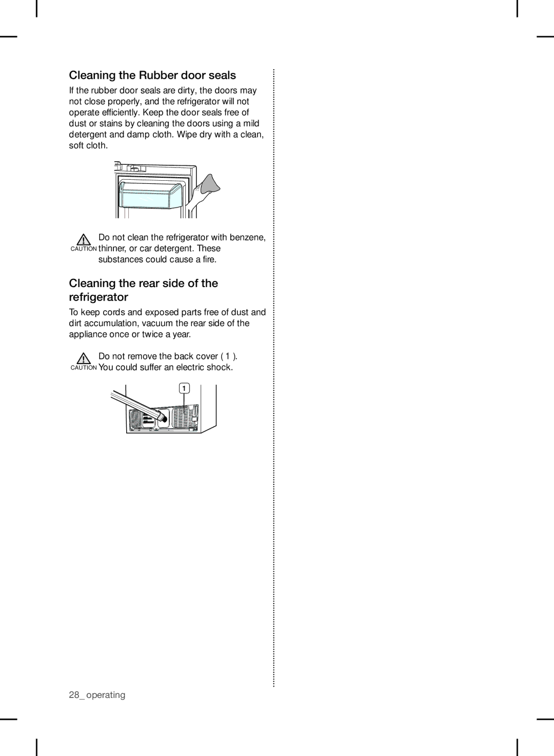 Samsung RF24FSEDBSR user manual Cleaning the Rubber door seals, Cleaning the rear side of the refrigerator 